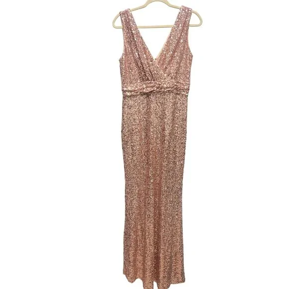 Belle Badgley Mischka Rose Gold Sequin Formal Evening Gown - Picture 4 of 10